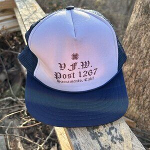 Vintage V.F.W. Post 1267 Sacramento, Calif Navy Trucker Hat Cap One Size Taiwan
